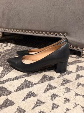 Classic Black Low Block Heel Pumps - Women's